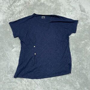 Denim & Co Linen Blend Petite Dolman Sleeve Tunic Navy Large a0173